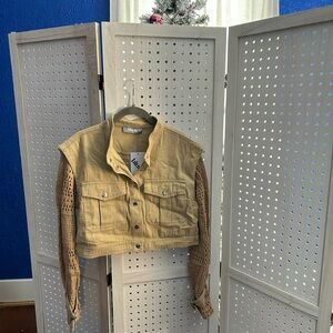 Women's Tan Cropped Jacket with Brown Sleeves